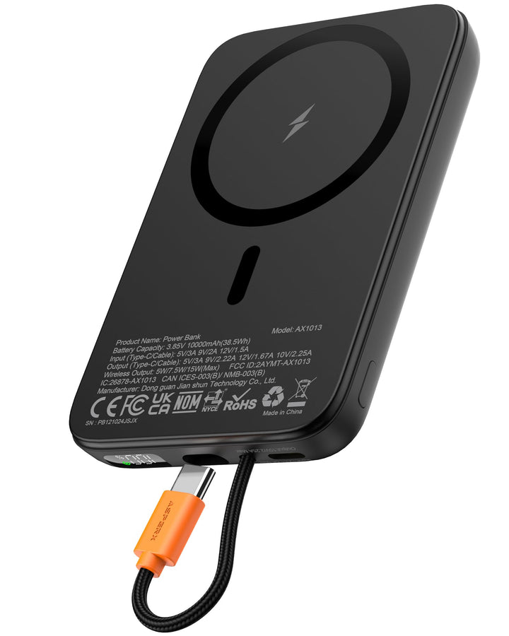 AsperX Magnetische Powerbank für Magsafe: 10000mAh Klein Wireless Power Bank mit 22.5W USB-C Kabel,