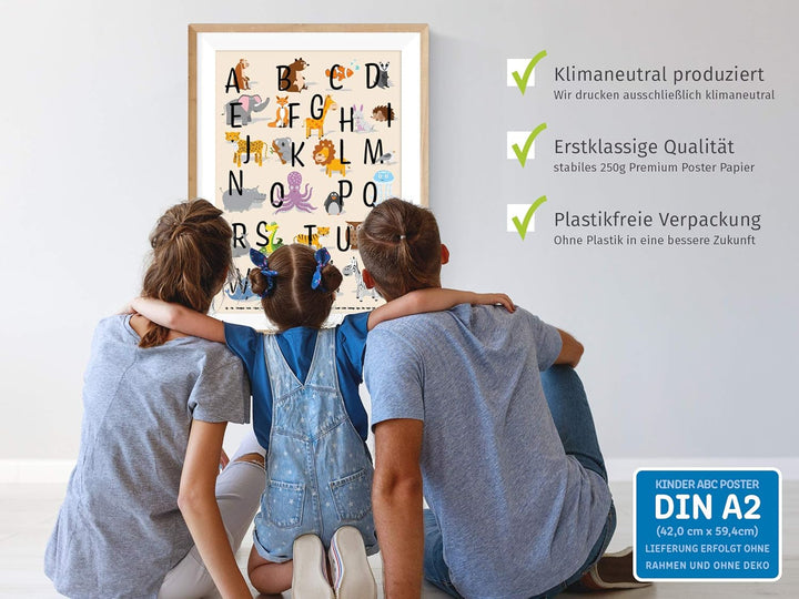 ABC Poster DIN A2 für Kinderzimmer, Alphabet Poster für Mädchen und Jungen, Buchstaben zum Lernen, T