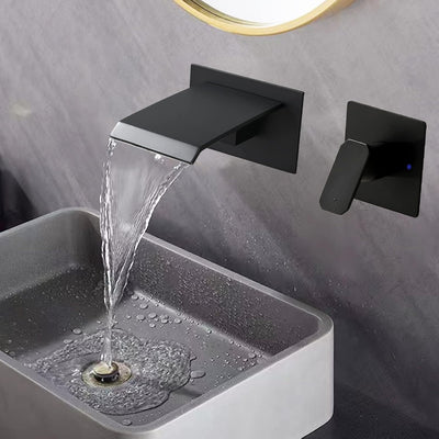 BAITUJIE Unterputz Armatur Waschbecken Schwarz Wasserhahn Wasserfall Wandmontage 2-Loch Badarmatur H