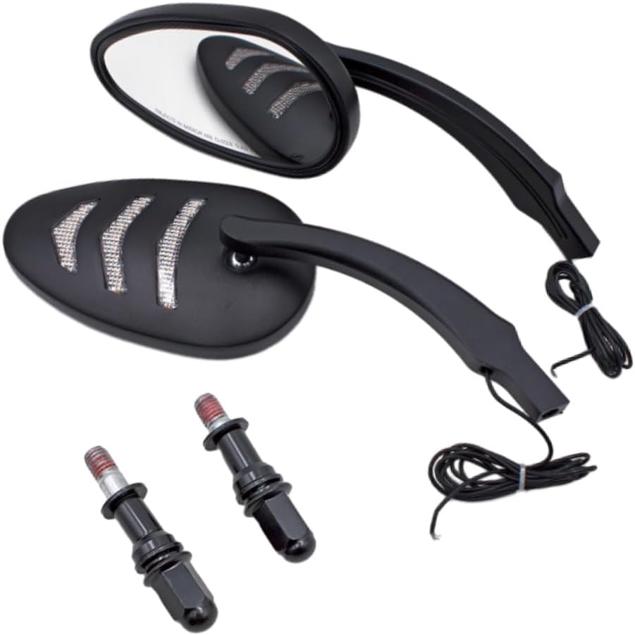 Baceyong 1 Paar Aluminiumspiegel mit bernsteinfarbenen LED-Blinkern für H-Arley-Modelle, schwarze HD