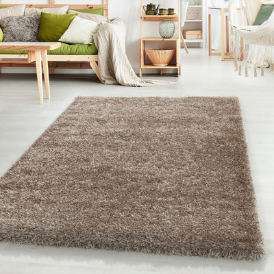 HomebyHome Shaggy Teppich Läufer Flur 80x150 cm - 50 mm Florhöhe Hochflor Wohnzimmerteppich Taupe Ex