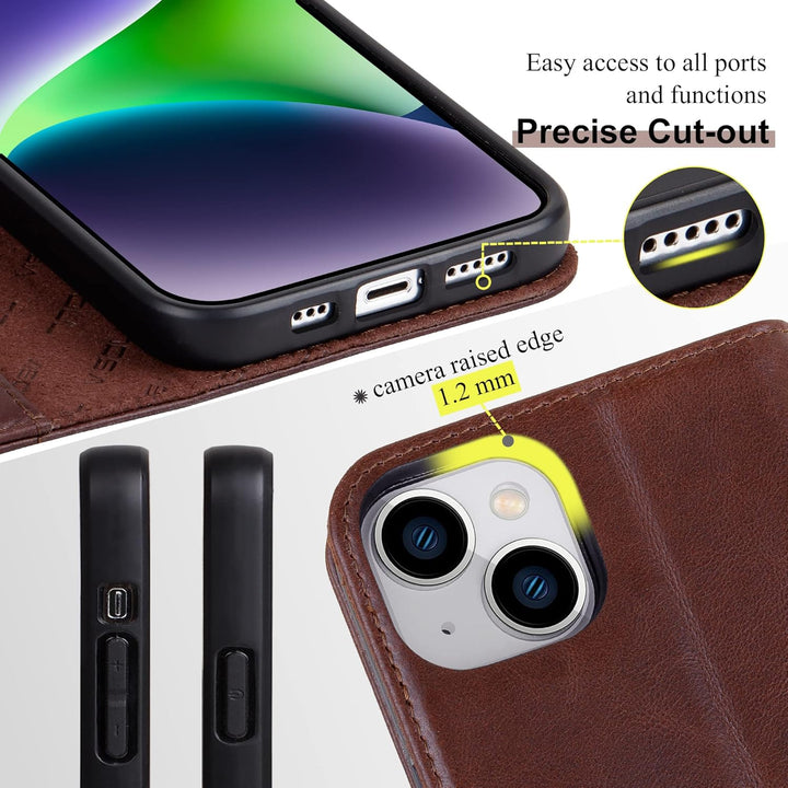 VISOUL iPhone 14 Plus Hülle, Stossfeste Handyhülle [Erstklassiges Rindsleder], TPU Schutzhülle [Kart