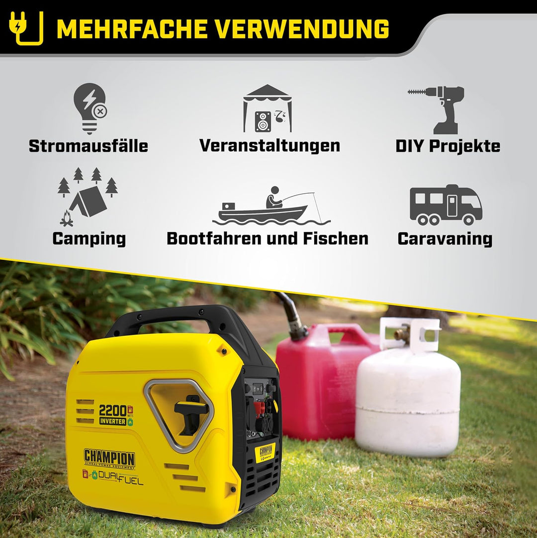 Champion 2200 "The Mighty Atom" (Dual Fuel LPG/Benzin-Generator, 2,2 kW, mit LED-Anzeigen, mit ECO-M