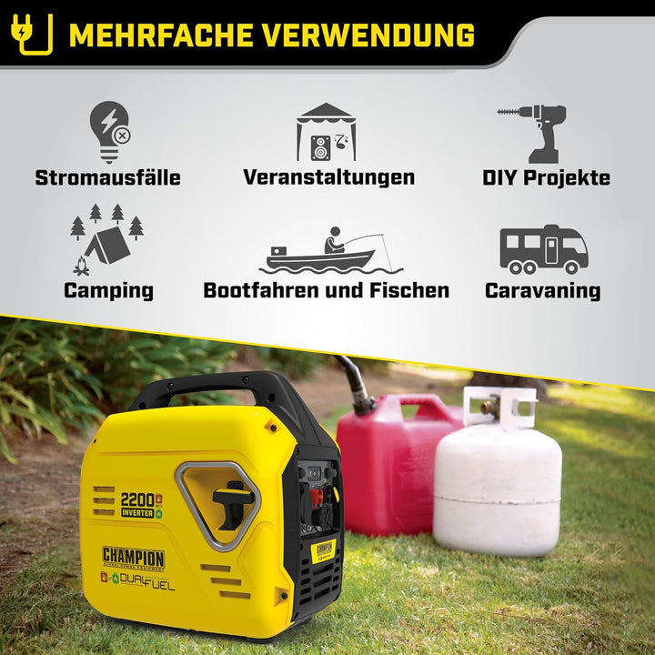 Champion 2200 "The Mighty Atom" (Dual Fuel LPG/Benzin-Generator, 2,2 kW, mit LED-Anzeigen, mit ECO-M