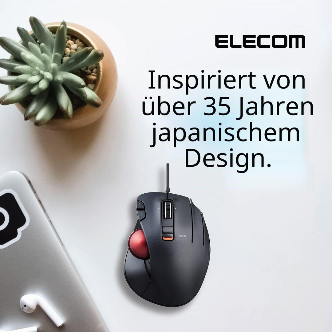 ELECOM EX-G Trackball-Maus, kabelgebunden, Daumensteuerung, ergonomisches Design, 5-Tasten-Funktion