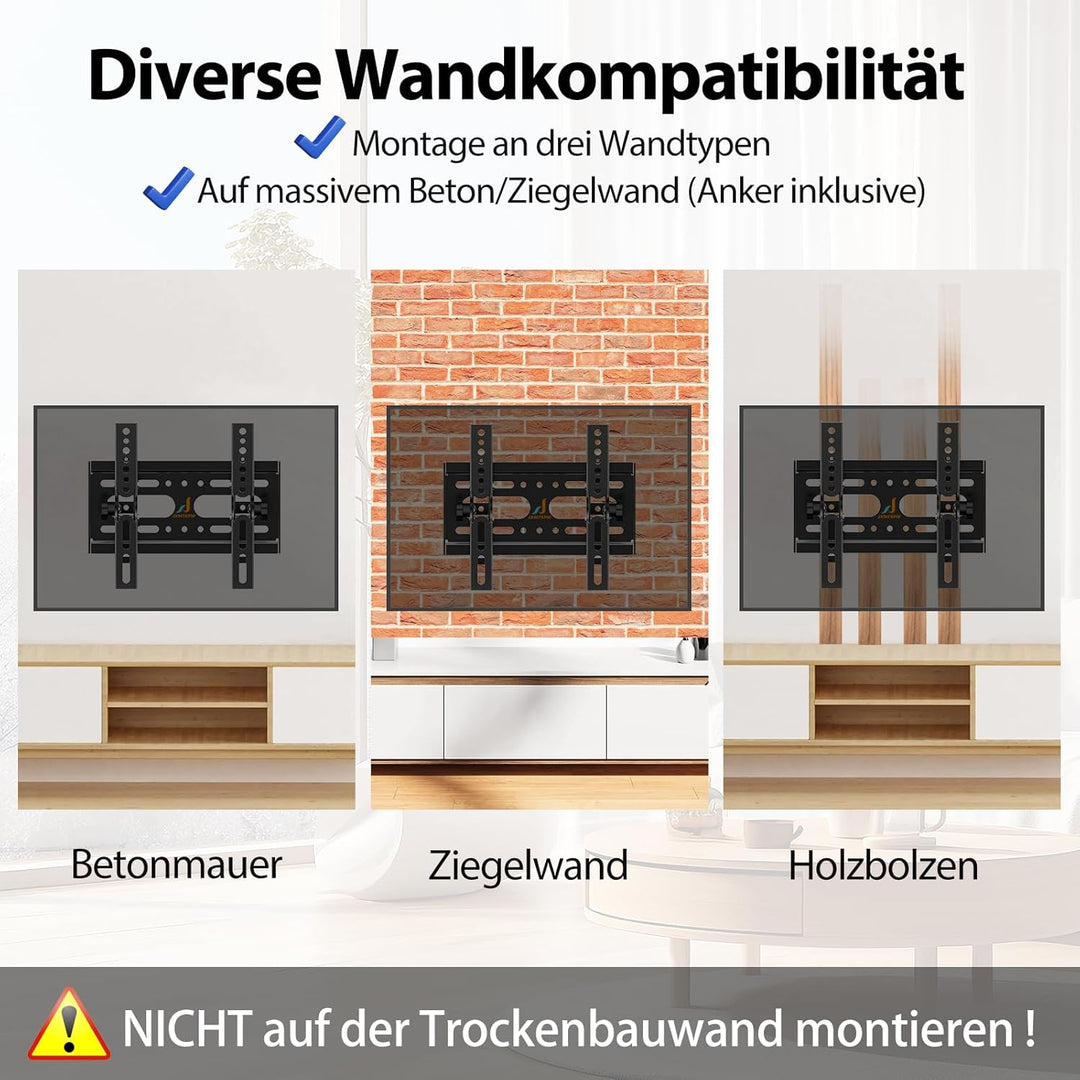 TV Wandhalterung Neigbar für 14-42 Zoll LED LCD OLED Plasma Flachbildfernseher, 32 38 40 Flach Curve