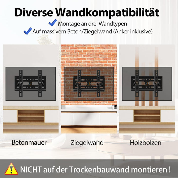 TV Wandhalterung Neigbar für 14-42 Zoll LED LCD OLED Plasma Flachbildfernseher, 32 38 40 Flach Curve