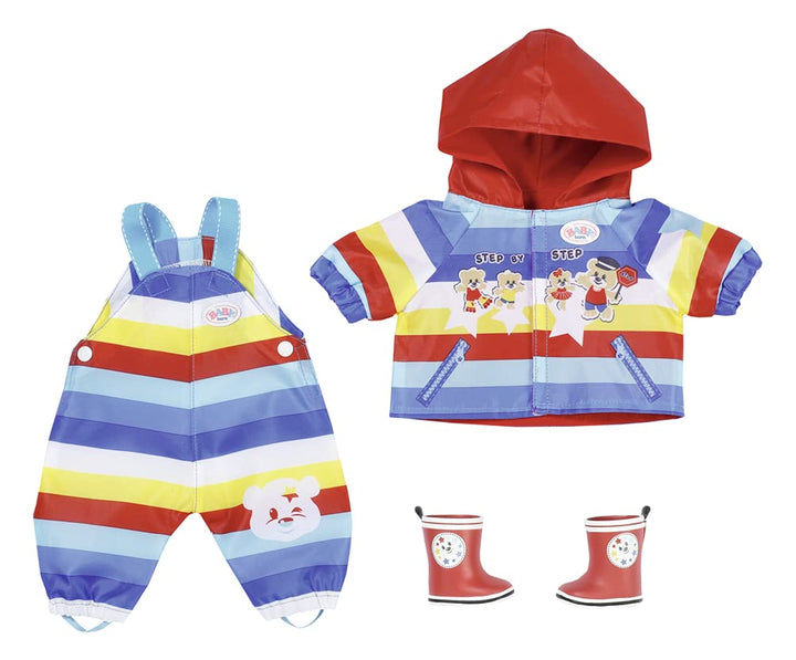 BABY born Kindergarten Set Matschhose, Puppenoutfit mit Jacke, Hose und Stiefeln, passt 36 cm Puppen