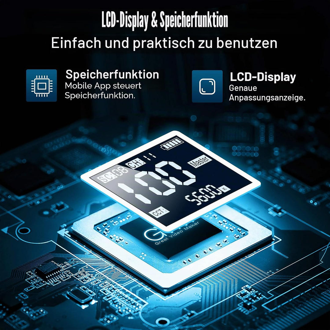 GVM RGB Videolicht Panel mit Lichtstativ Set, 2er Pack 50W LED Fotolicht mit APP Steuerung, 3200K-56
