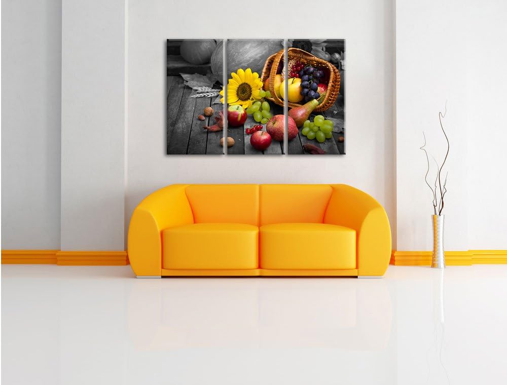 Pixxprint Herbstlicher Obstkorb als Leinwandbild/Grösse: 3 Teilig (120x80 cm) cm/Wandbild/Kunstdruck