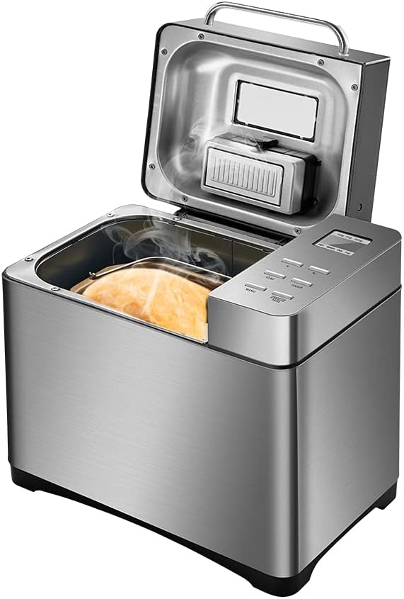 Brotbackautomat, 650 Watt Edelstahl Brotbackmaschine, Vollautomatischer Brotbackautomat 19 Programme