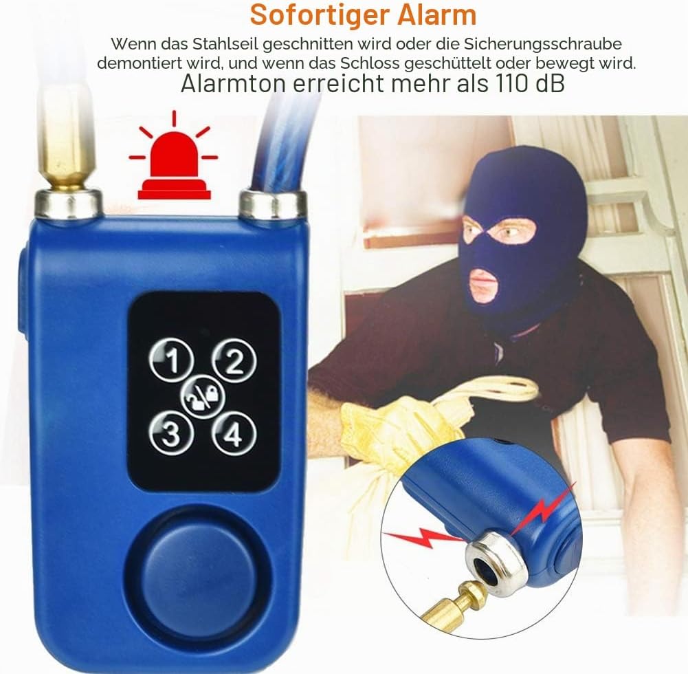 Fahrrad Diebstahlsicherung, Y787 Smart Anti-Theft Alarm Lock Wasserdichtes Drahtseil Kettenschloss A