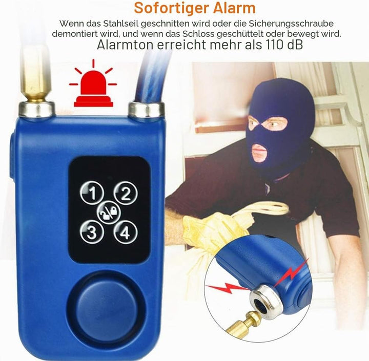 Fahrrad Diebstahlsicherung, Y787 Smart Anti-Theft Alarm Lock Wasserdichtes Drahtseil Kettenschloss A