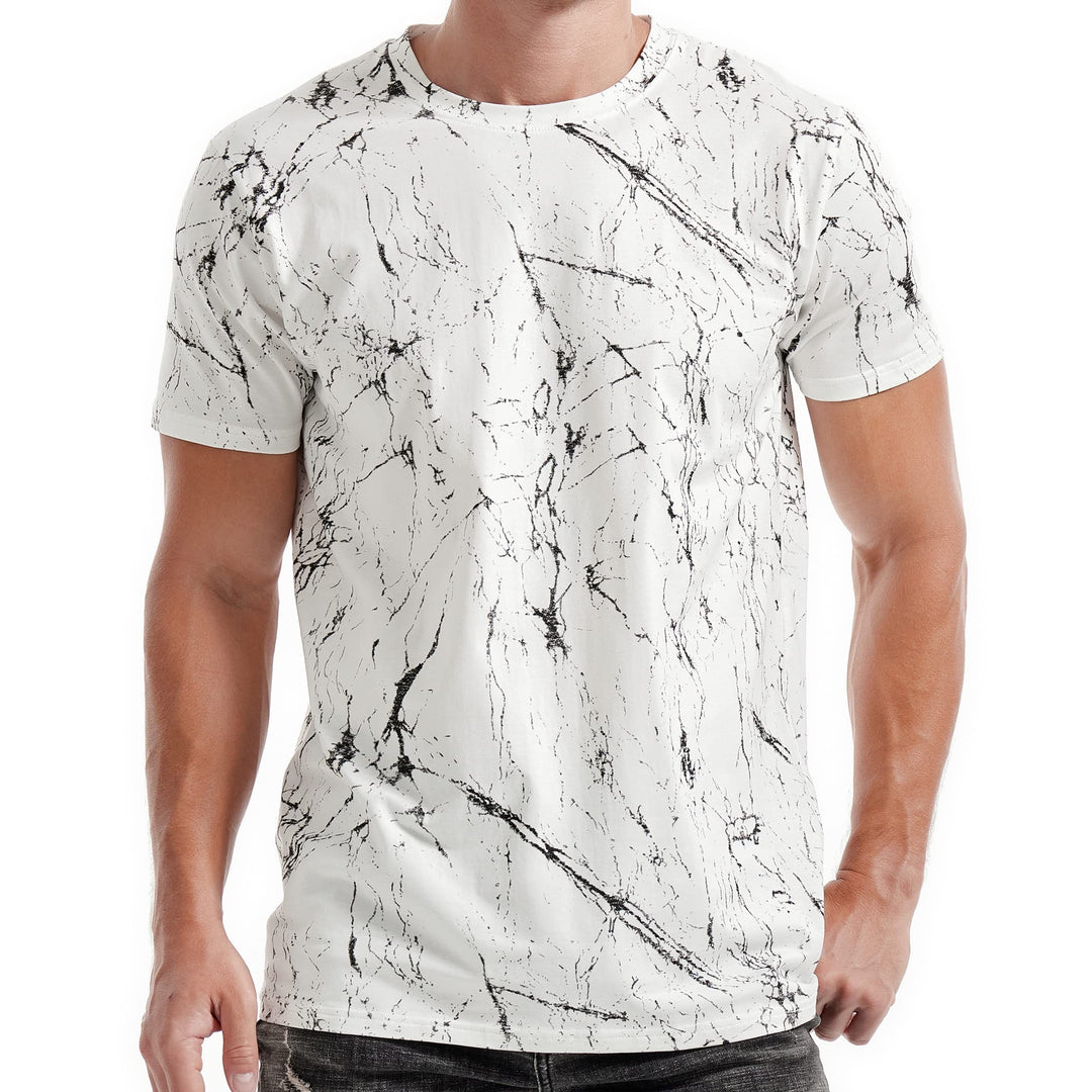 RONOMO Herren Mode Krawatte Dye T-Shirt Casual Print T-Shirt Graffiti T-Shirt L Sh Weiss, L Sh Weiss