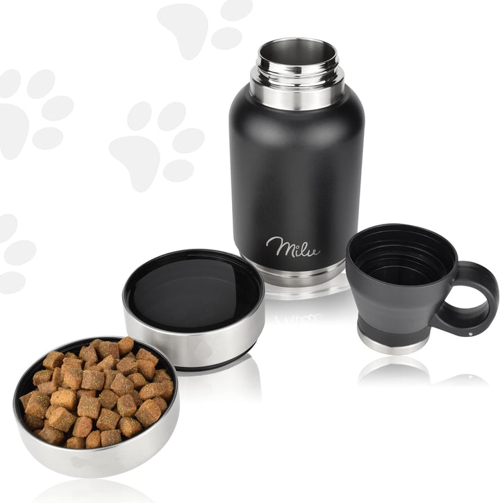 Milu Trinkflasche Hunde für Unterwegs 950ml - Wasserflasche mit Futternapf, Isolierte Edelstahl Hund