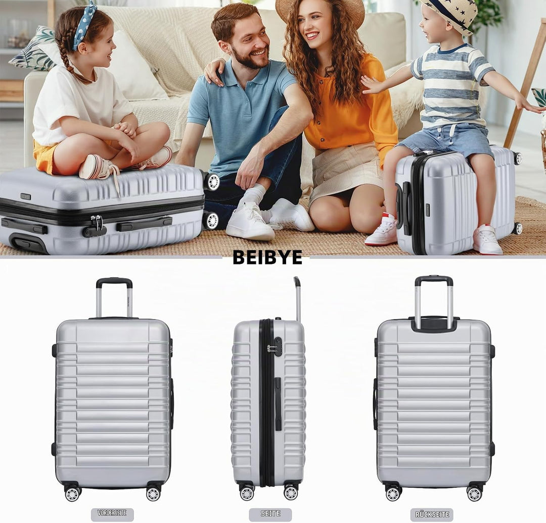 BEIBYE Hartschalen Koffer Trolley Rollkoffer Reisekoffer Zwillingsrollen Kofferset (Silber, Set) Sil
