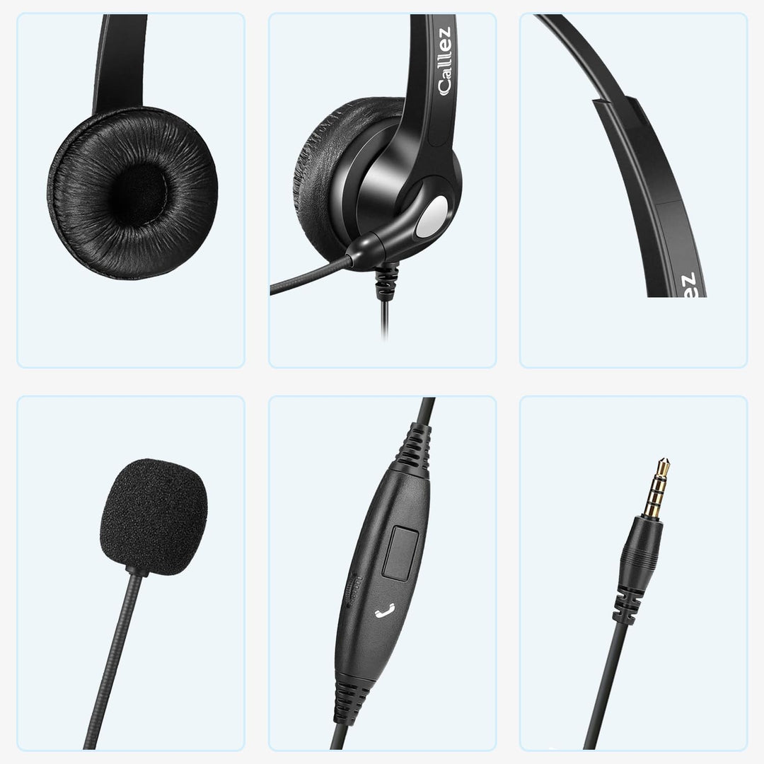 Callez Headset Handy Binaural mit Noise Cancelling Mikrofon, Smartphone Kopfhörer 3,5mm Klinke Für i