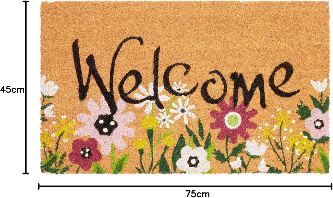 BRUBAKER Fussmatte für Aussen und Innen - Welcome mit Blumenwiese - 45 x 75 cm Schmutzfangmatte aus