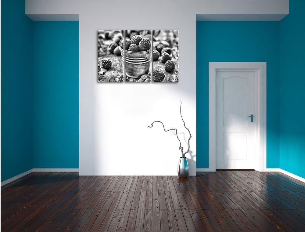 Pixxprint Monocrome, Früchte Eimer Obst Fruit Food 3-Teiler Leinwandbild 120x80 Bild auf Leinwand