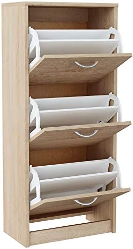 MATKAM Schuhschrank aus Holz 3S, in Schlichter Optik, B 50 x H 116 x T 28 cm, laminierte Möbelplatte
