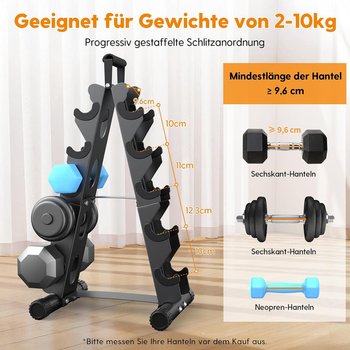 5-Etagen Hantelständer aus Metall, A-Rahmen Design mit Griff, Platzsparendes Fitness-Rack für Home-G