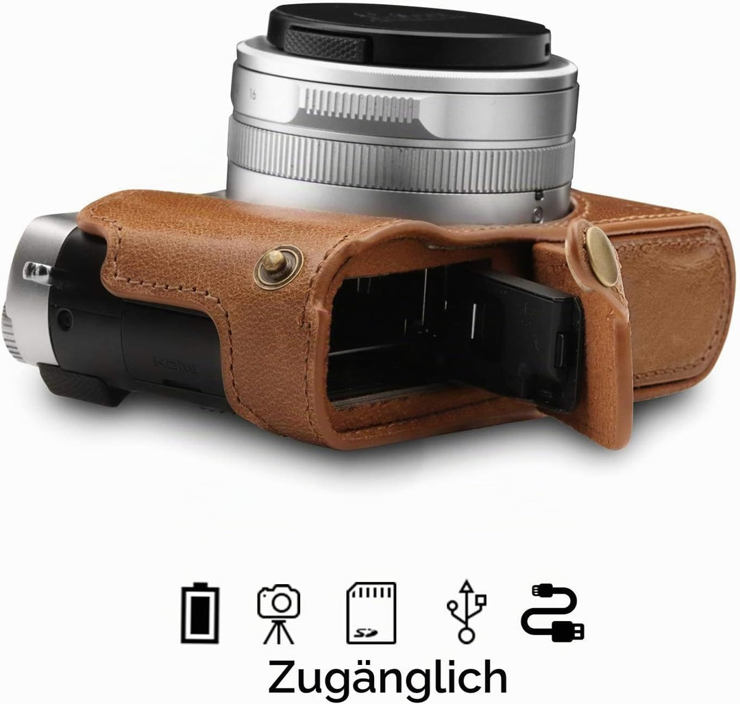 MegaGear Ever Ready Echtleder Kameratasche mit Trageriemen kompatibel mit Leica D-Lux 7 Braun, Braun