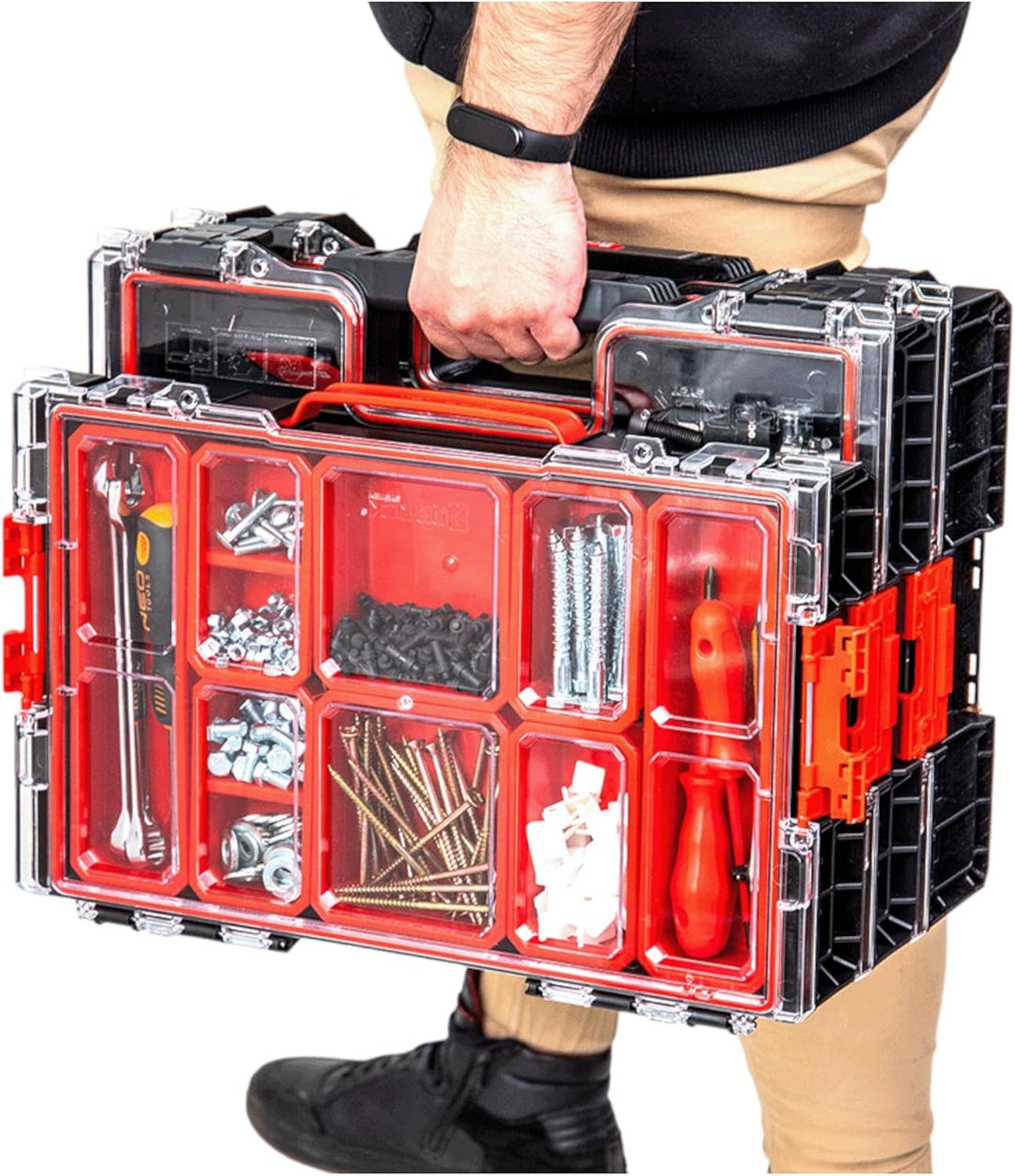 QBRICK Sortimentskasten Kleinteilemagazin – 450 x 295 x 80 mm – Premium Sortierkasten Wekzeugbox mit