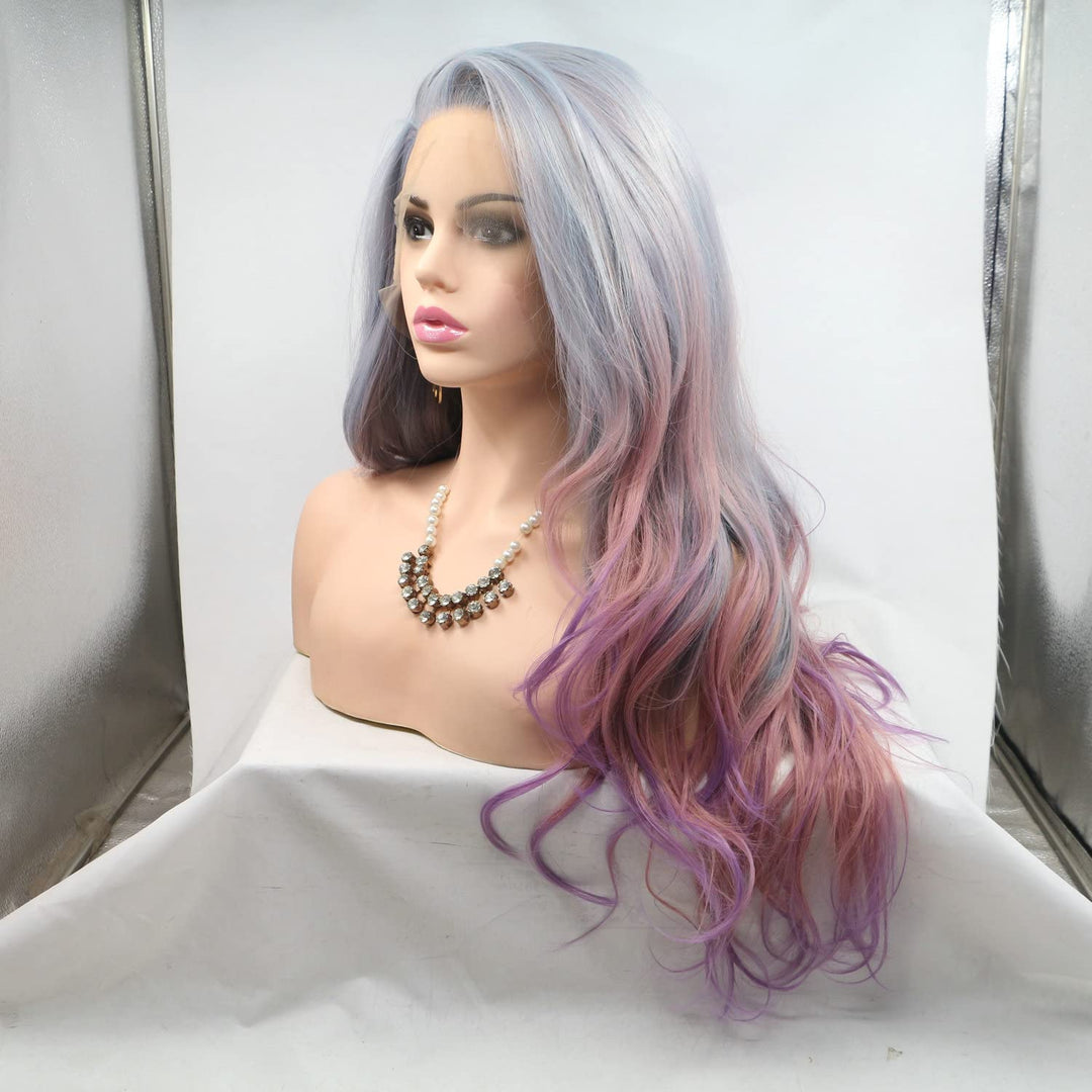 Mermaid Wig Natural Hairline Side Part Synthetic Lace Front Wigs For Drag Queen Mixed Colorful Body