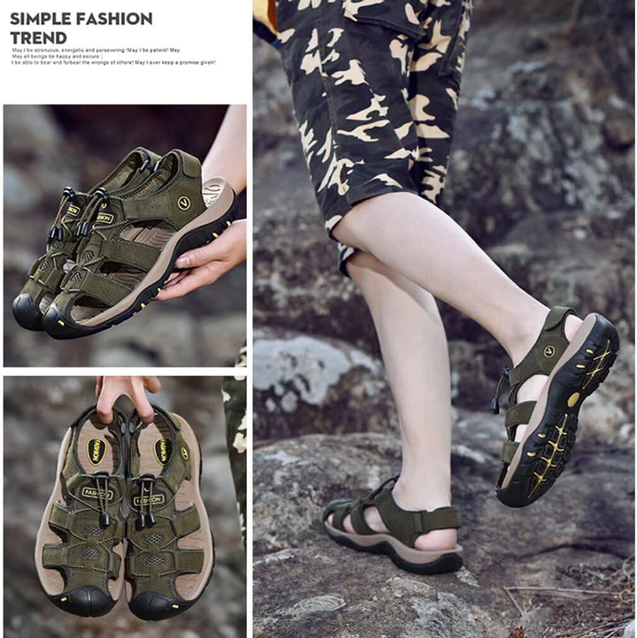 Sandalen Herren Leder Strand Wandersandale Trekkingsandalen Outdoorschuhe Sommer Freizeitschuhe Wand
