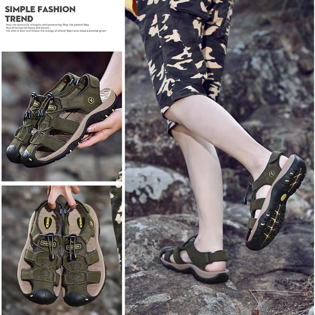 Sandalen Herren Leder Strand Wandersandale Trekkingsandalen Outdoorschuhe Sommer Freizeitschuhe Wand