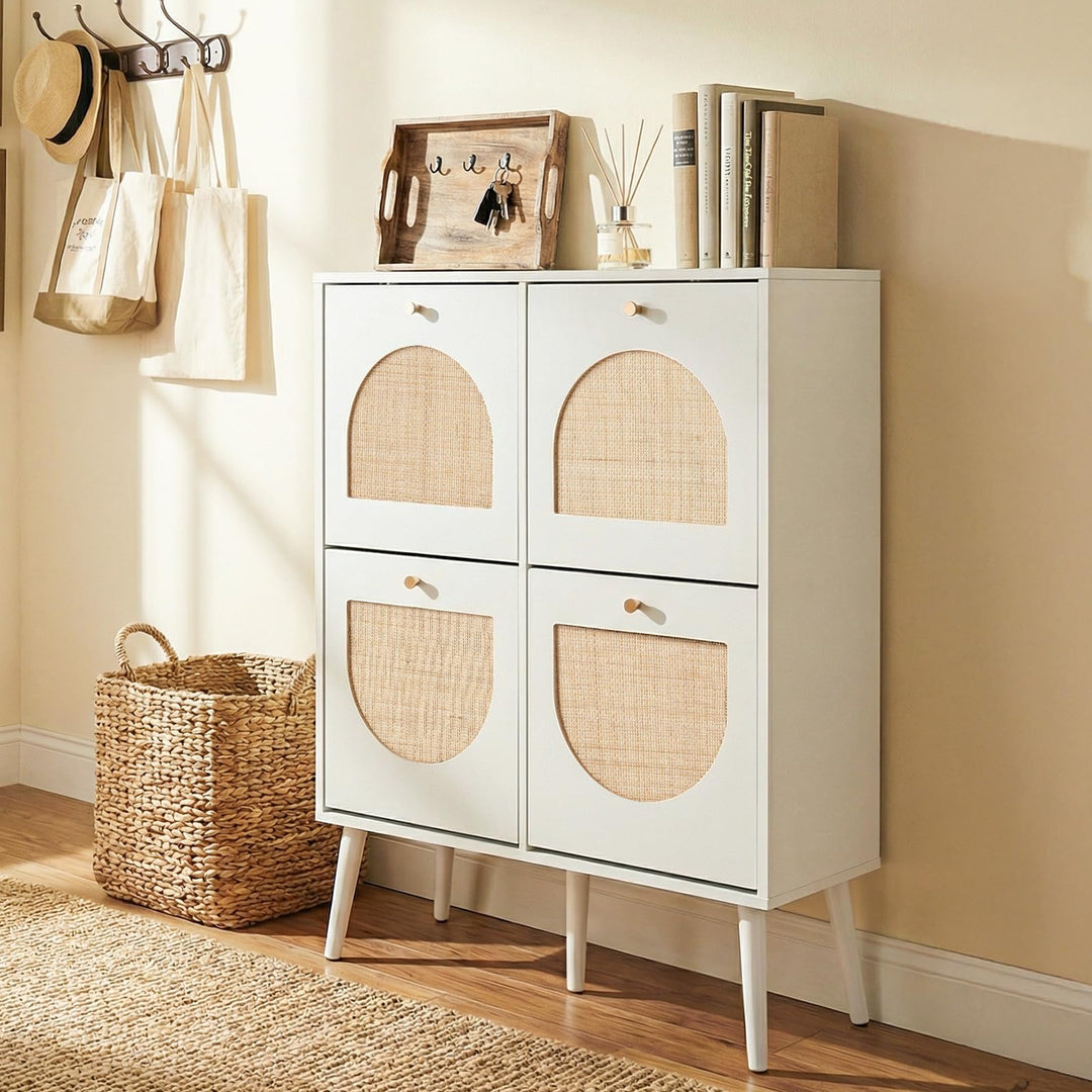HOKEEPER Schuhschrank Schmal, Schuhregal mit 4 Klappen, Schuhkipper mit Verstellbar, Shoe Cabinet Ho