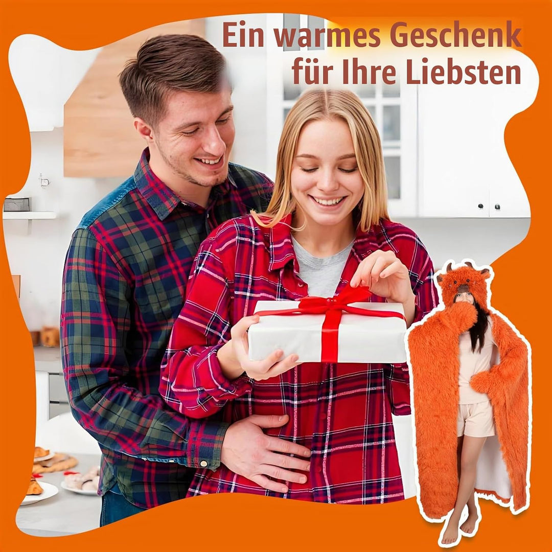 Kuscheldecke mit Ärmeln, Highland Cow Tragbare Decke Flauschig Kuscheldecke Geschenk für Frauen Brau