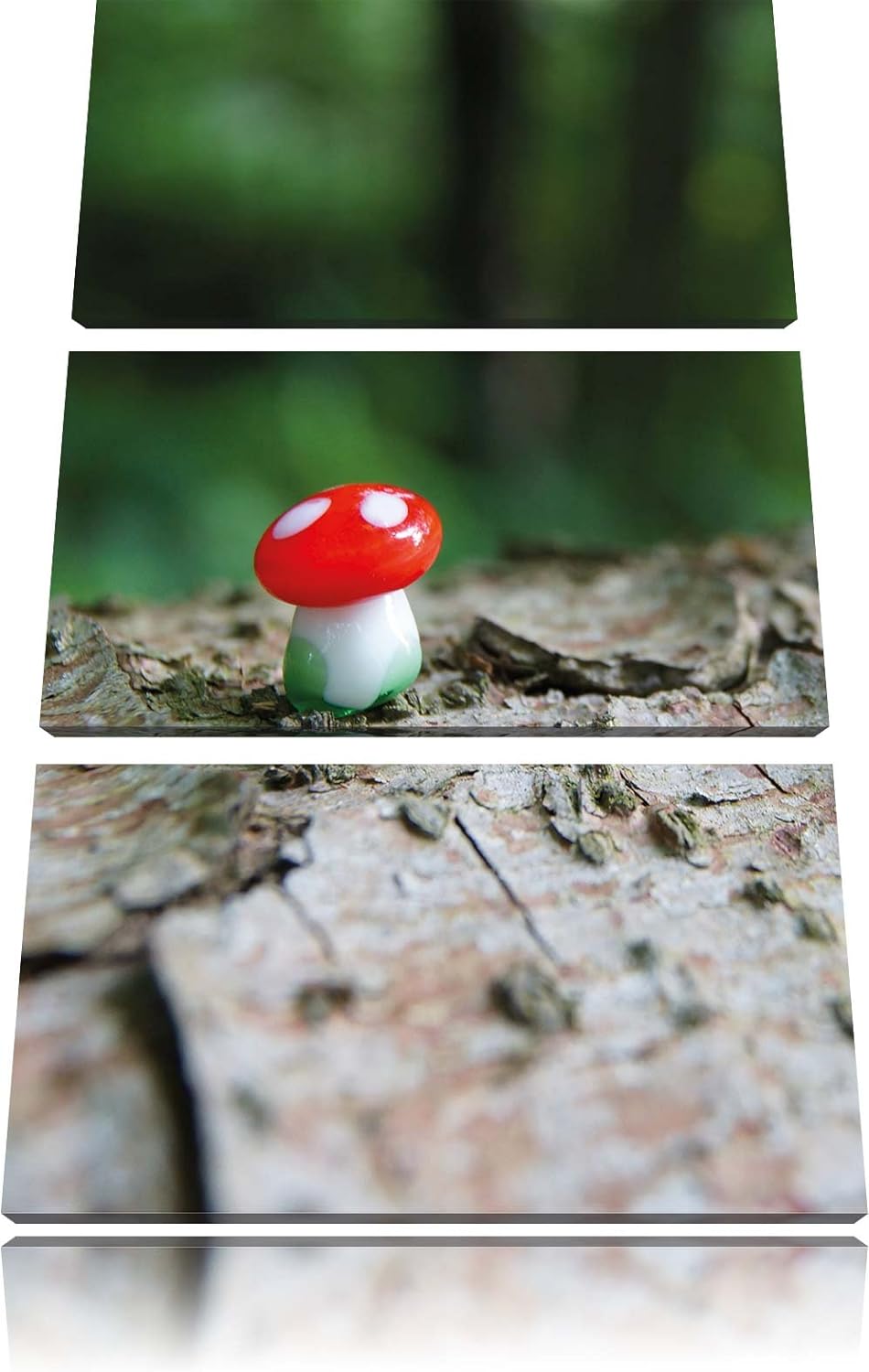 Pixxprint Kleiner Fliegenpilz auf Baumstamm 3-Teiler Leinwandbild 120x80 Bild auf Leinwand