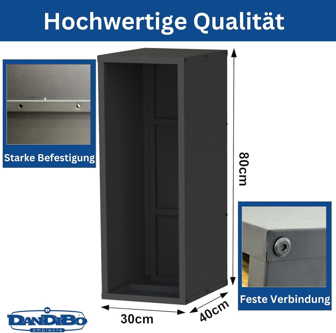 DanDiBo Kaminholzregal Wand Innen Metall Schwarz 80 cm mit Rückwand Wandmontage Hängend Kaminholzstä