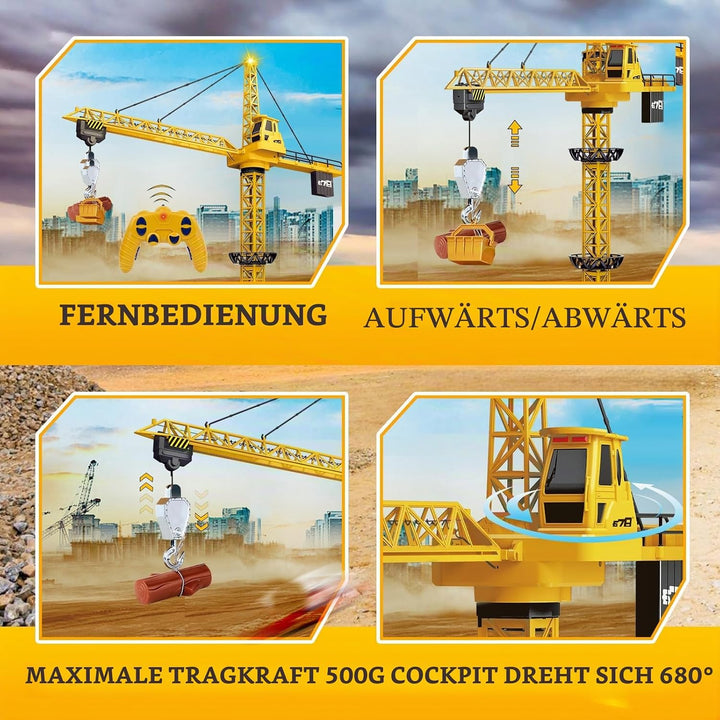 Ulikey Ferngesteuerte Turmkra, 128 cm Hohe, 6 Kanäle Turmdrehkran, 2.4GHz RC Kran Ferngesteuert, Fer