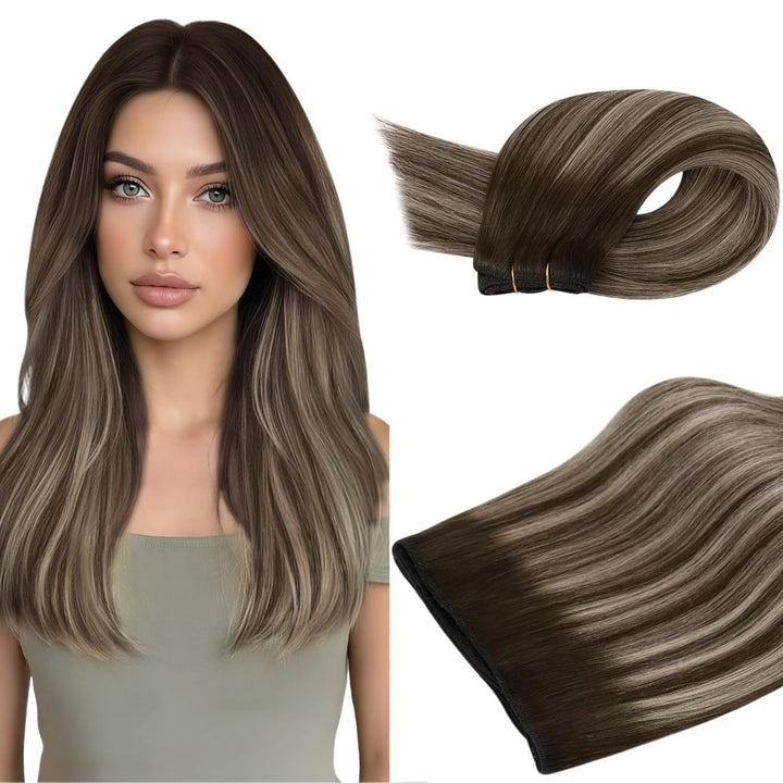 Ugeat Lang Echthaar Extensions Tressen 55cm Balayage Braun Haartressen Echthaar Extensions Ombre Dun