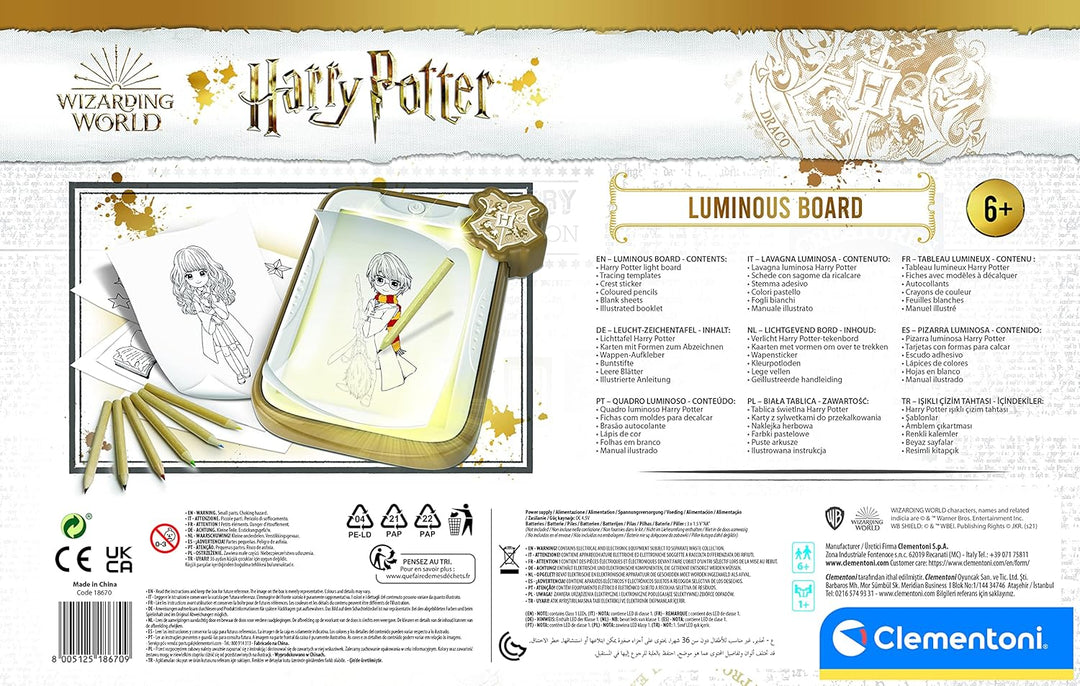 Clementoni 18670 Harry Potter Leucht-Zeichentafel, Zaubertafel zum Malen & Zeichnen magischer Charak