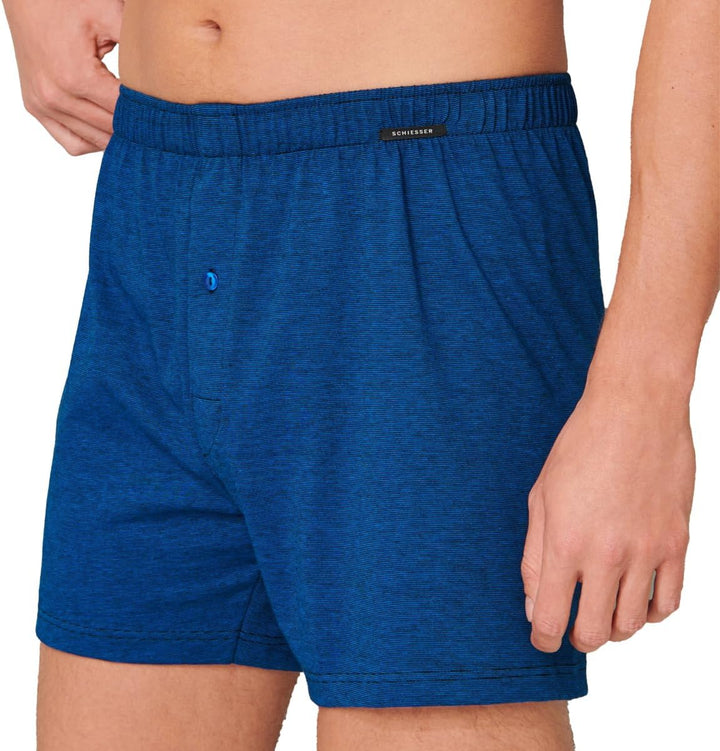 Schiesser 2er Pack Singel-Jersey - Herren - Boxershorts - Unterhose L Blau / Schwarz (901), L Blau /