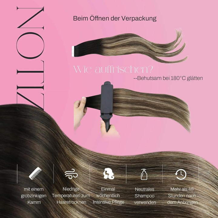Moresoo Tape in Extension Echthaar Balayage Schwarz Remy Unsichtbare Extensions Echthaar Tape Schwar