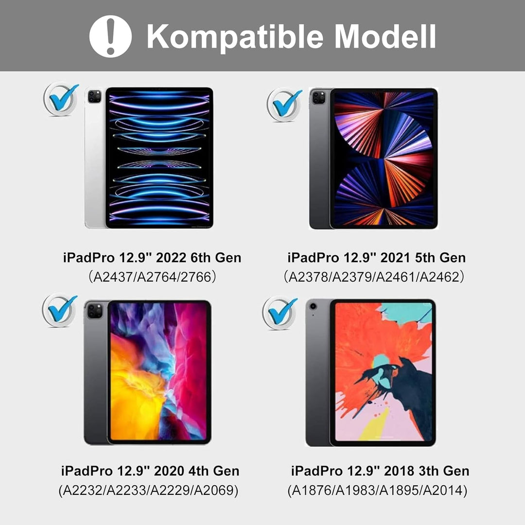 Hülle mit Tastatur für iPad Pro 12.9 (6/5/4/3 Gen), Deutsches QWERTZ, Magnetisch Abnehmbarer Bluetoo