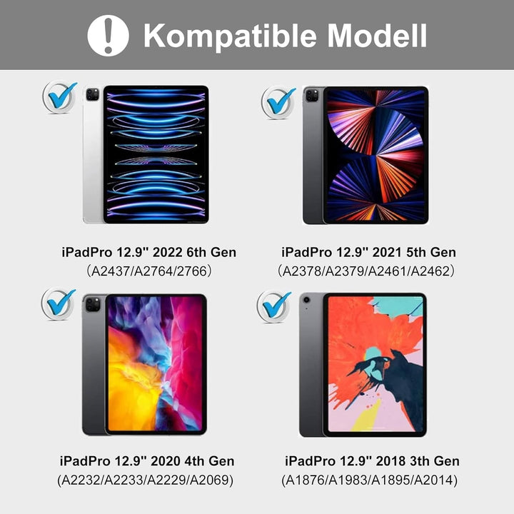 Hülle mit Tastatur für iPad Pro 12.9 (6/5/4/3 Gen), Deutsches QWERTZ, Magnetisch Abnehmbarer Bluetoo