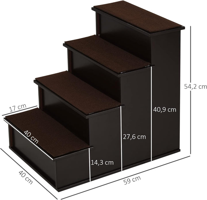 PawHut Haustiertreppe 4-stufige Hundetreppe Katzentreppe Einstiegshilfe mit Rutschfester Matte Haust