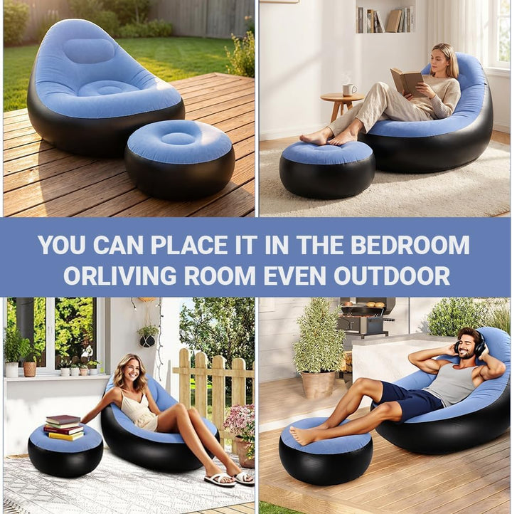 Aufblasbares Sofa mit Fusshocker, Aufblasbarer Sitzsack, Aufblasbares Stuhl Sofa, Luftsofa Aufblasba