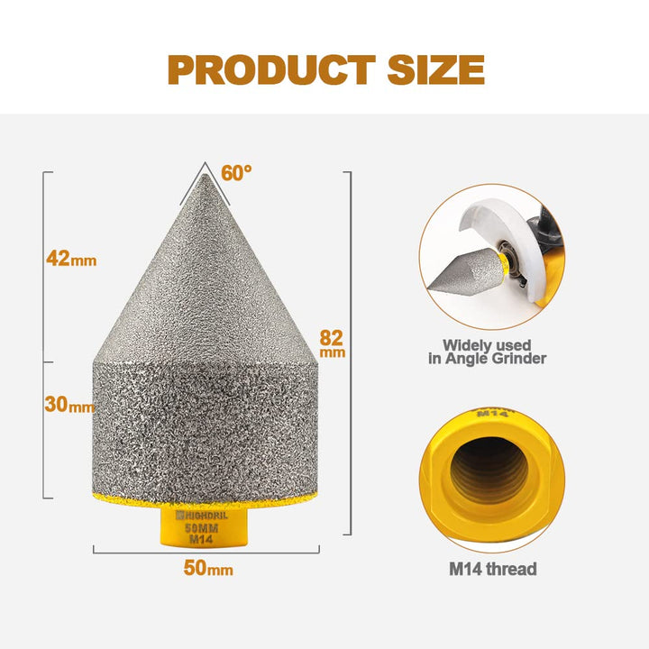 HIGHDRIL Diamant Fasenfräser - Diamant Senkfräser mit M14-Gewinde für 50mm(2") Lochvergrösserung For