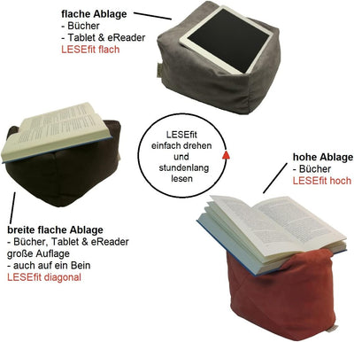 LESEfit soft Buchkissen Lesekissen – frei formbarer Buchhalter für Bett - Handgefertigt aus Antiruts