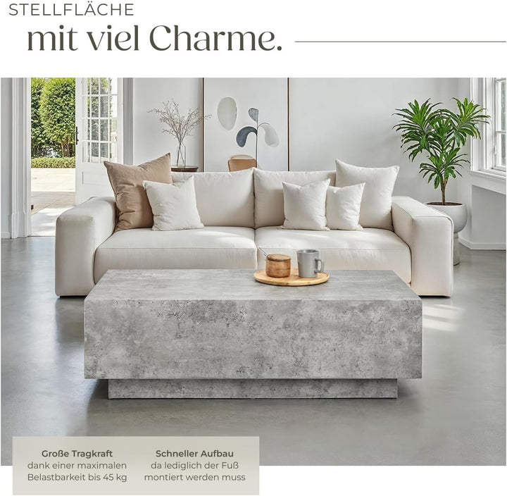 tectake® Couch Tisch, Room Decor in Beton Optik, Tisch Wohnzimmer, moderner Couchtisch, Beistelltisc