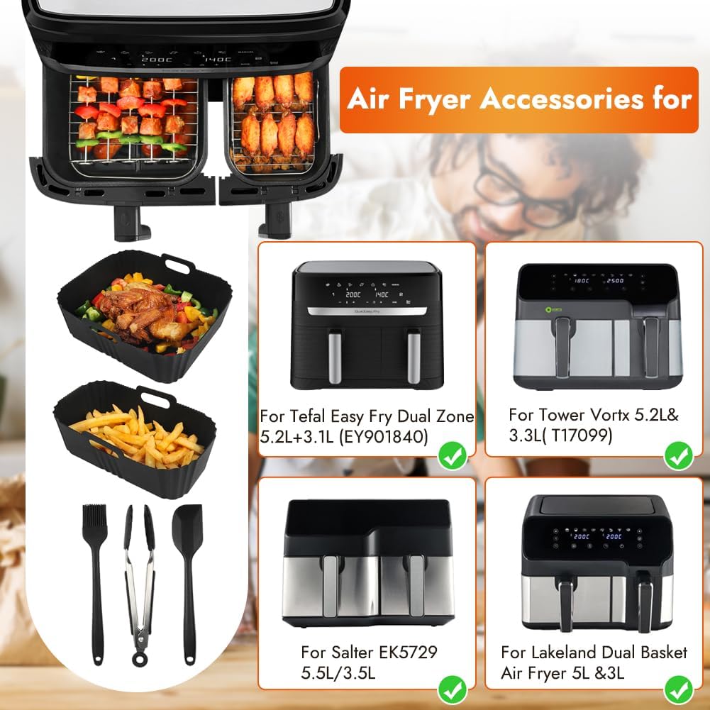 YQL Heissluftfritteuse Zubehör für Philips Airfryer 3000/Tefal EY9018 Dual Easy Fry, Silikonform Hei