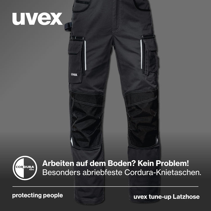 Uvex Tune-up Lange Herren-Arbeitshose - Lange Latzhose mit Knietaschen 42 Schwarz, 42 Schwarz