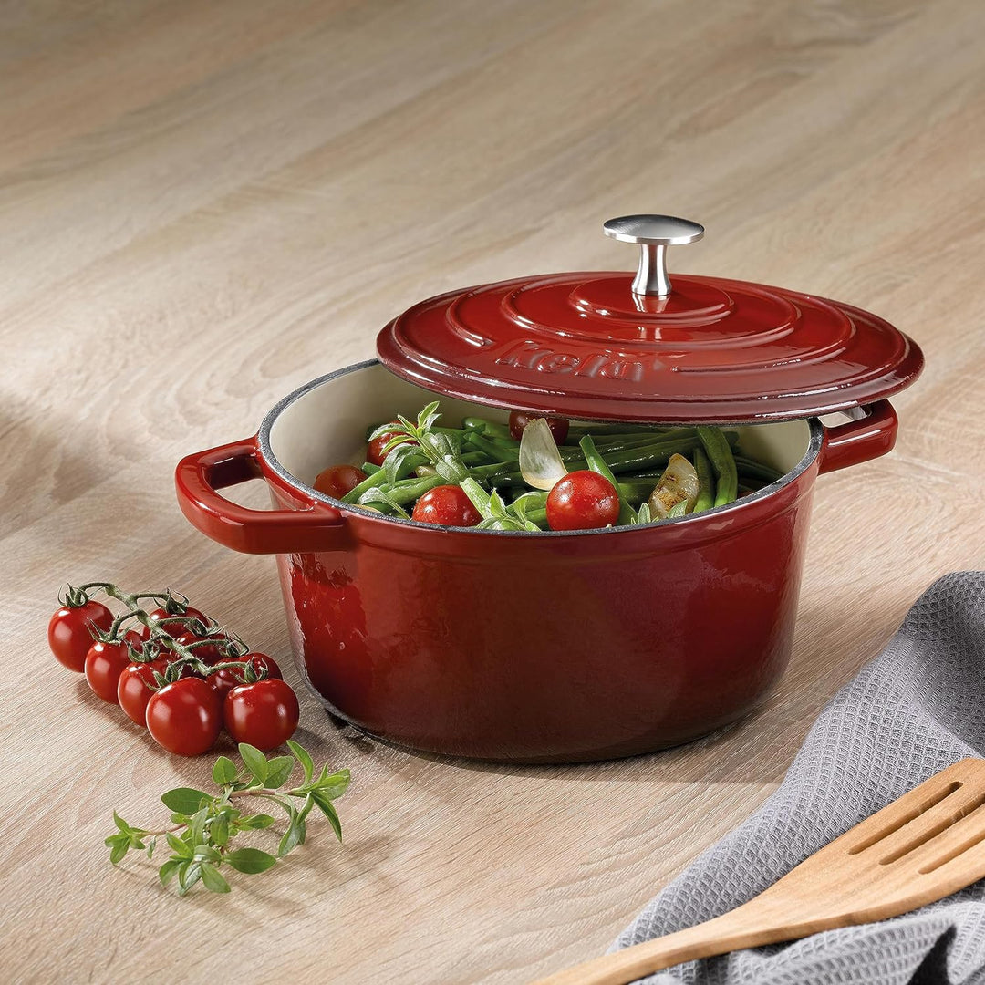 Kela Bräter Calido Gusseisen rot Rund 10cm 21cmØ 2,5l, 21 cm, Rot