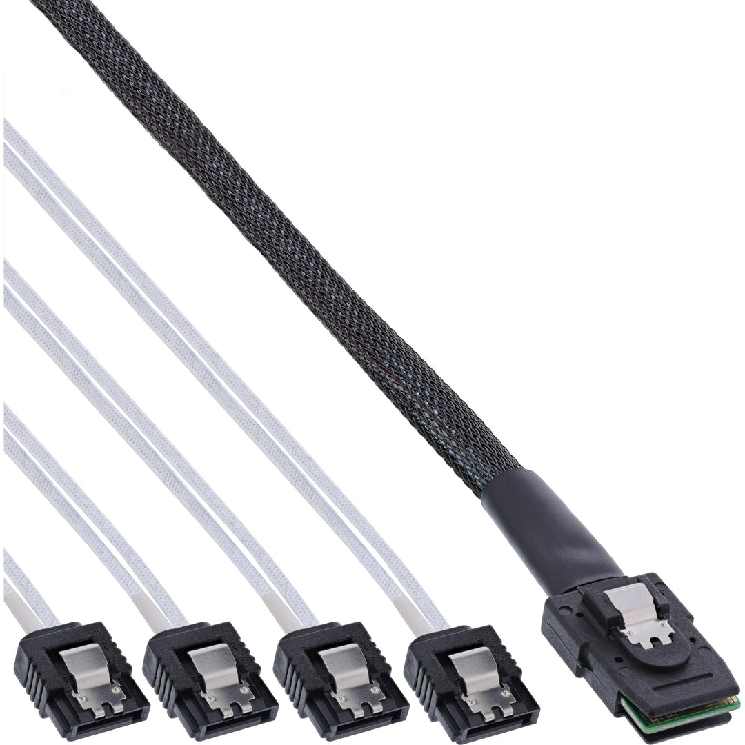 InLine 27620A SAS Anschlusskabel, Mini-SAS SFF-8087 an 4x SATA, 1:1, OCR, 0,75m